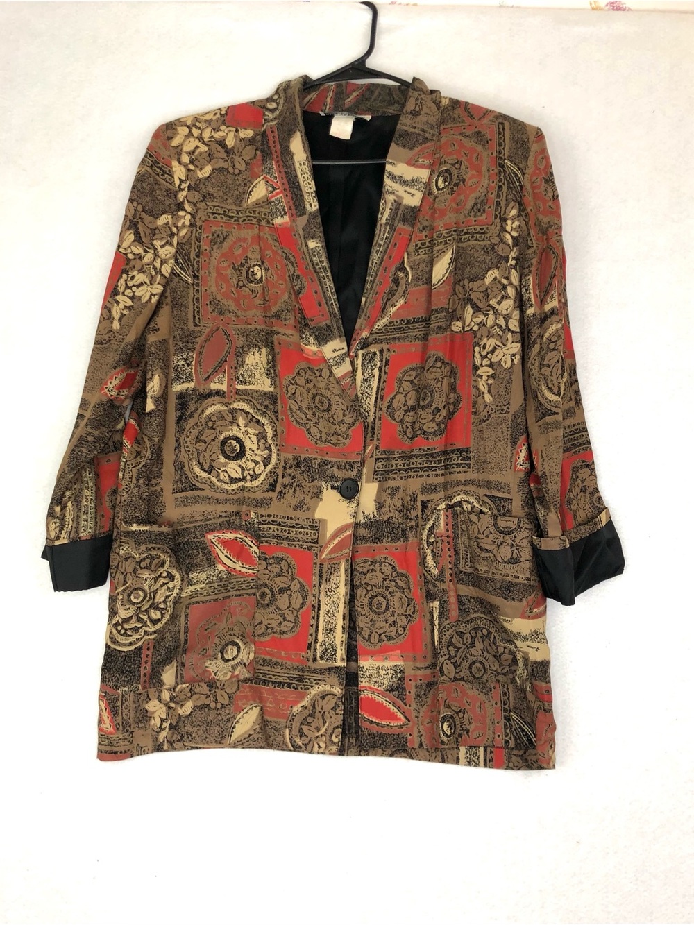 Vintage 80s brown and red mosaic printed blazer